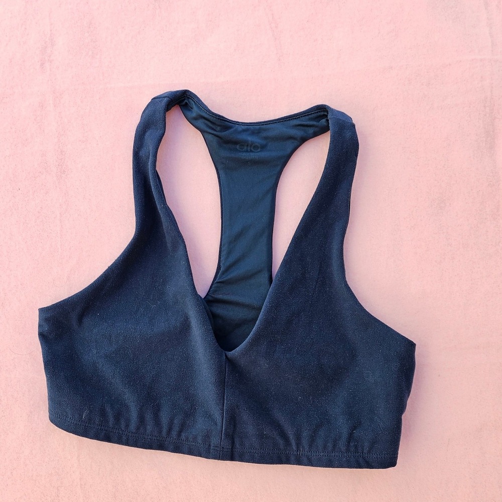 Alo Yoga Navy Racerback Sports Bra Athletic Crop Top - Picture 2 of 3